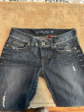 Guess Women's Dark Wash Distressed Daredevil Bootcut Jeans
